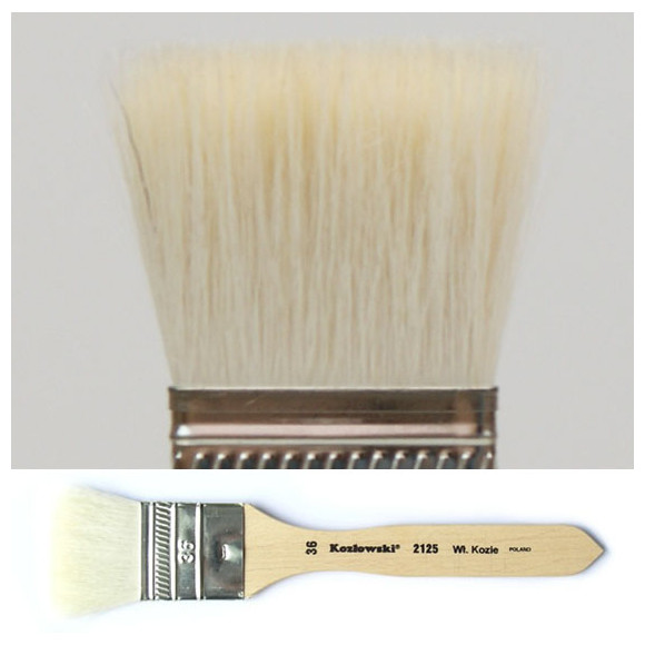 Pędzel płaski, miękkie białe włosie kozie 2125