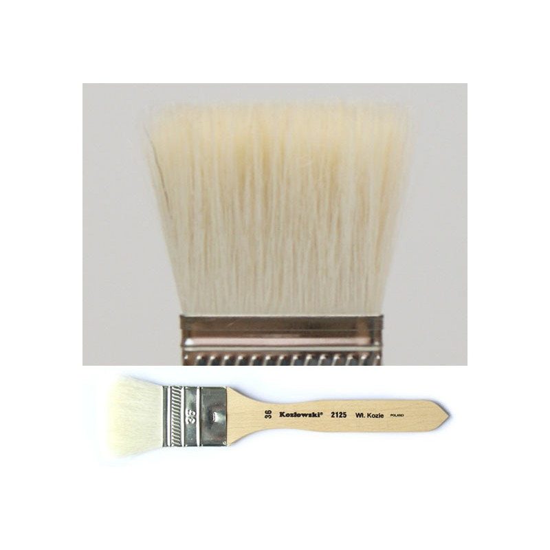 Pędzel płaski, miękkie białe włosie kozie 2125