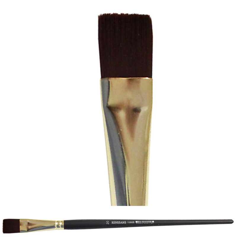 Pędzel płaski, krótki włos, mahoń 1086B