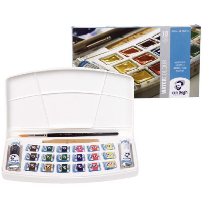 Zestaw farb akwarelowych Van Gogh 18 kostek + 2x10ml + akcesoria