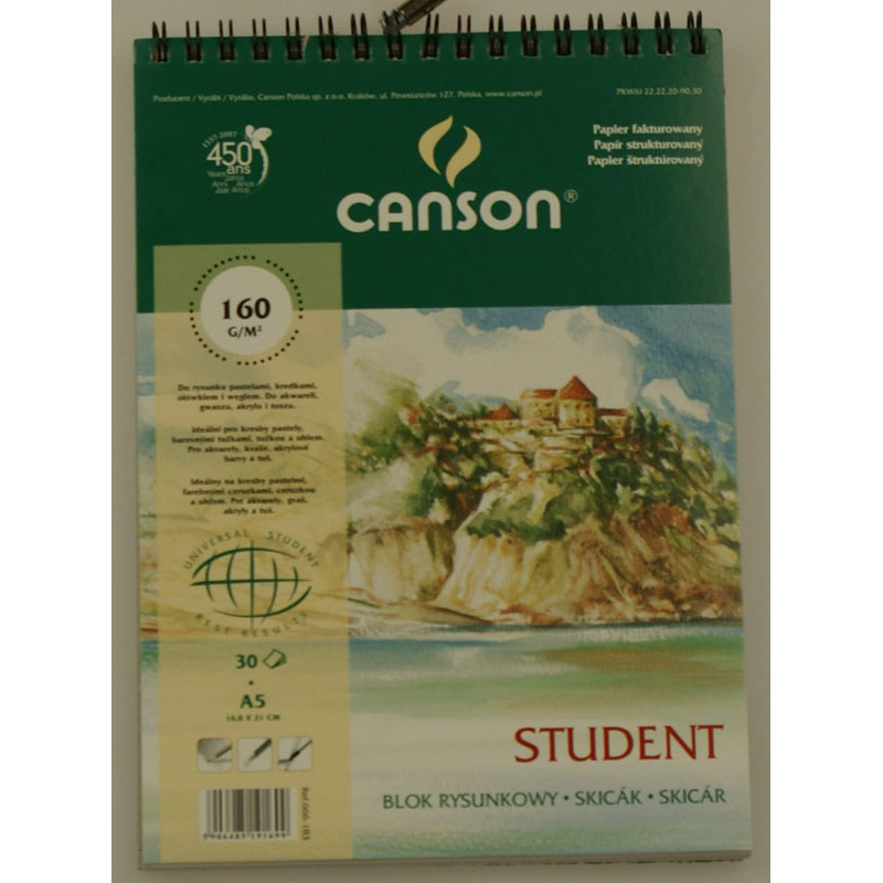 Blok rysunkowy na spirali Canson 160g A5 30ark.
