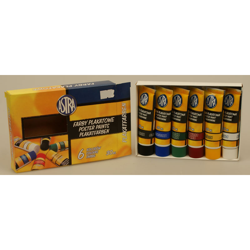 Zestaw farb plakatowych 6 kolorów w tubkach po 30ml