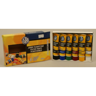 Zestaw farb plakatowych 6 kolorów w tubkach po 30ml