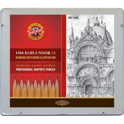 Zestaw ołówków grafitowych 1504 24szt. metalowa kasetka