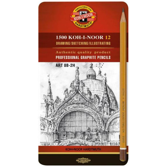 Zestaw ołówków grafitowych 1502/II 12szt. metalowa kasetka